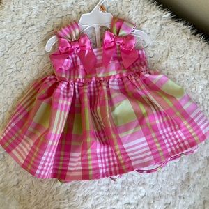 NWOT Bonnie Baby pink plaid dress with attached slip and panties